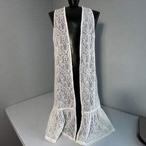 Boho Festival Lace Crochet White Duster Vest Womens S Beachy Hippie Cottagecore